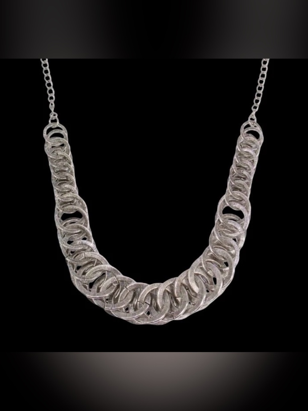 Silver Textured Link Statement Necklace Bold Fashion Chain Jewelry New